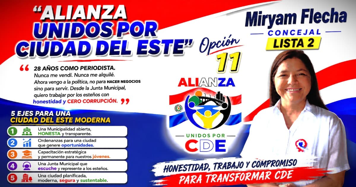 “28 AÑOS COMO PERIODISTA. Nunca me vendí. Nunca me alquilé. Ahora vengo a la política, NO para hacer NEGOCIOS, sino para servir. Desde la Junta Municipal, quiero trabajar por los esteños con HONESTIDAD y CERO CORRUPCIÓN”